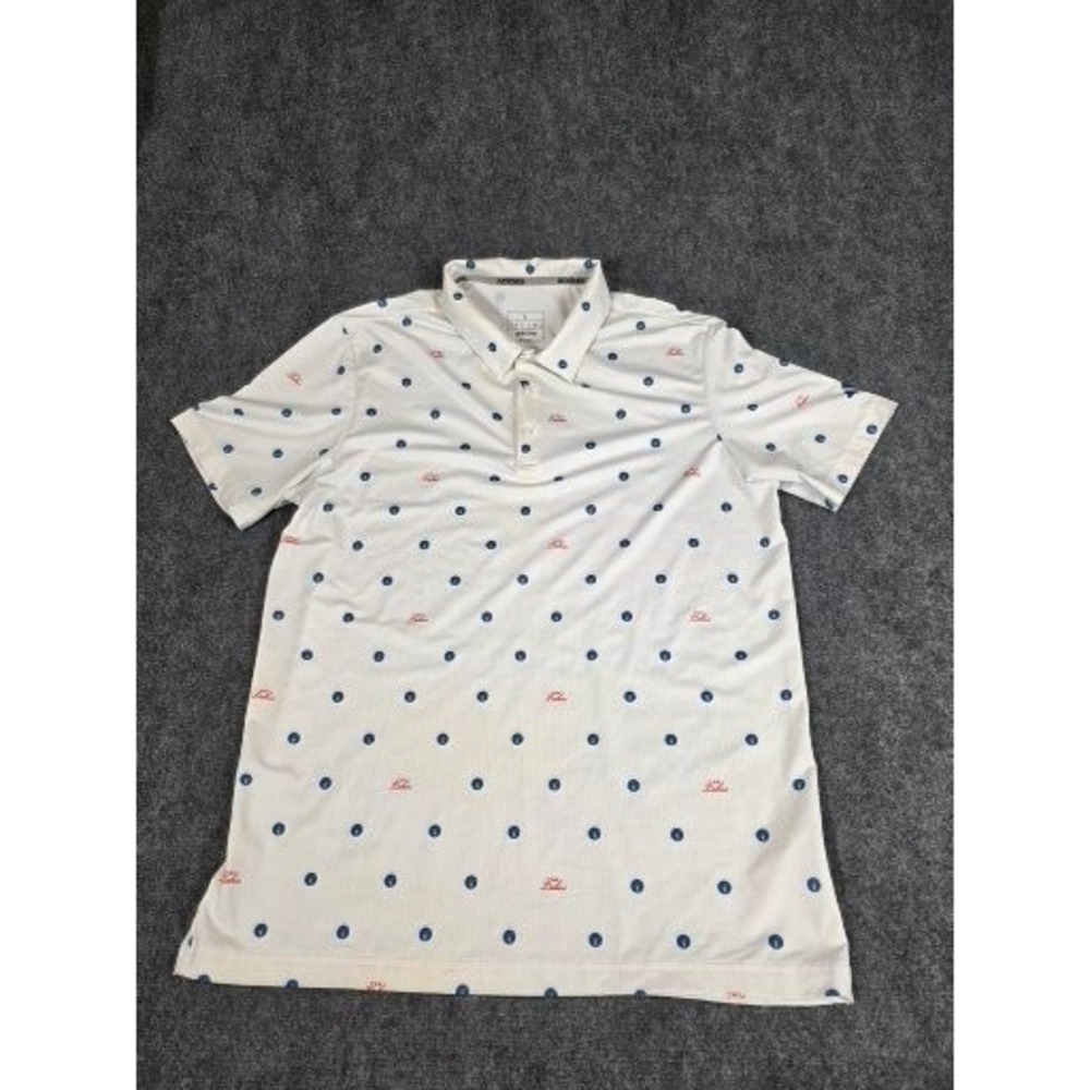 Adidas Mens The Lakes Golf Polo Shirt White Blue Red ACUS91 Sz L Outdoor Comfort